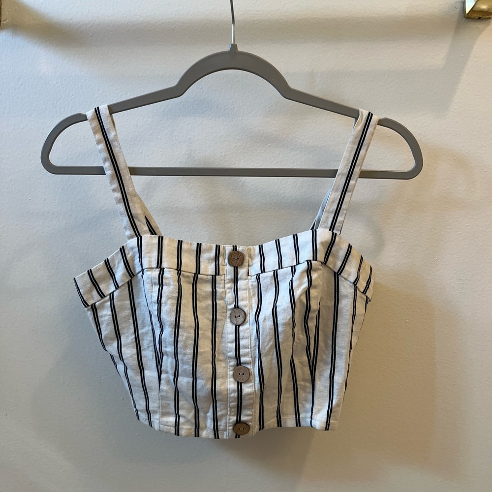 Garage Black and White Buttoned Crop Tank Top